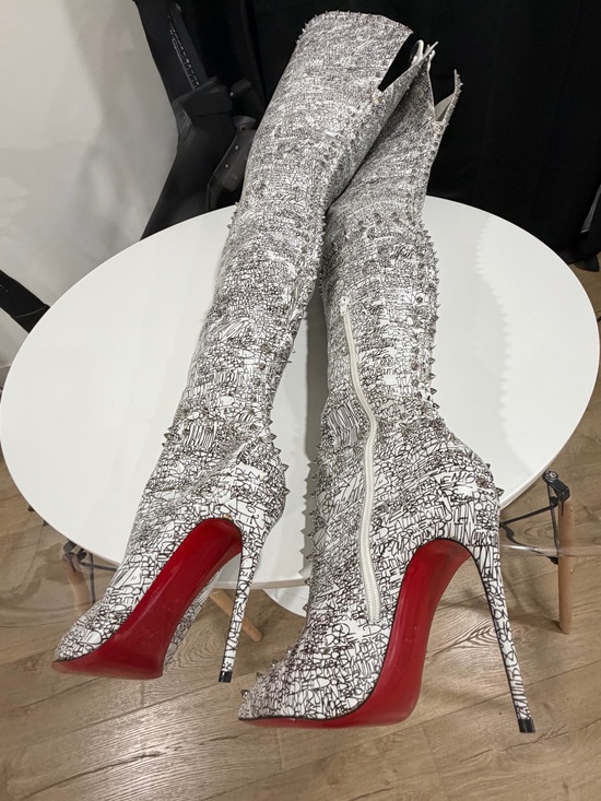 Christian Louboutin Shoes - Christian Louboutin Metrolisse black white thigh high boots women's  9 or 40